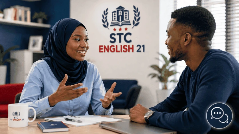 Étudiante suivant un programme d’anglais général pour améliorer sa communication et sa confiance à l’oral chez STC English 21.