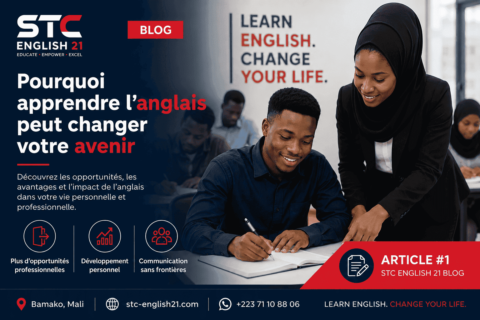 Étudiants suivant une formation en anglais dans une salle moderne à Bamako - STC ENGLISH 21